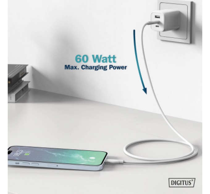 Дата кабель USB-C to USB-C 1.0m USB 2.0 60W silicone white Digitus (AK-300341-010-W)
