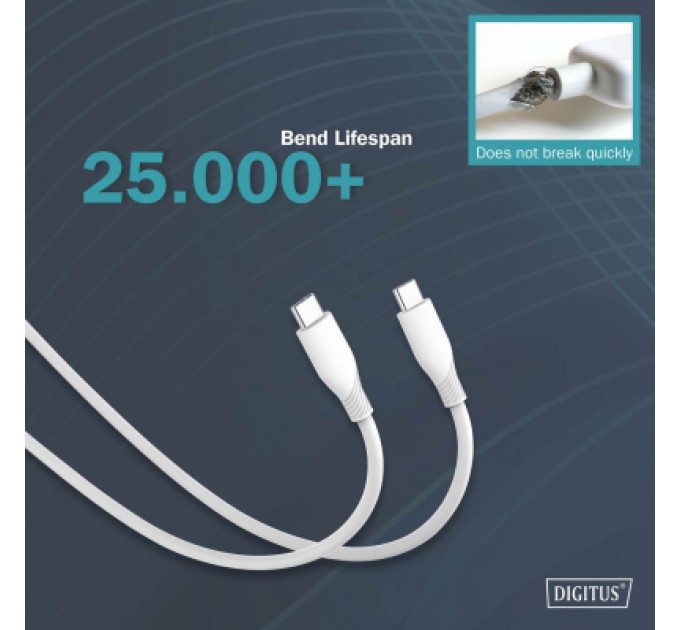 Дата кабель USB-C to USB-C 1.0m USB 2.0 60W silicone white Digitus (AK-300341-010-W)