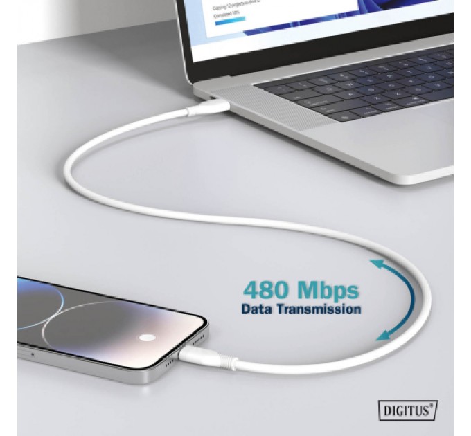 Assmann Дата кабель USB-C to USB-C 2.0m USB 2.0 60W silicone white Digitus (AK-300341-020-W)