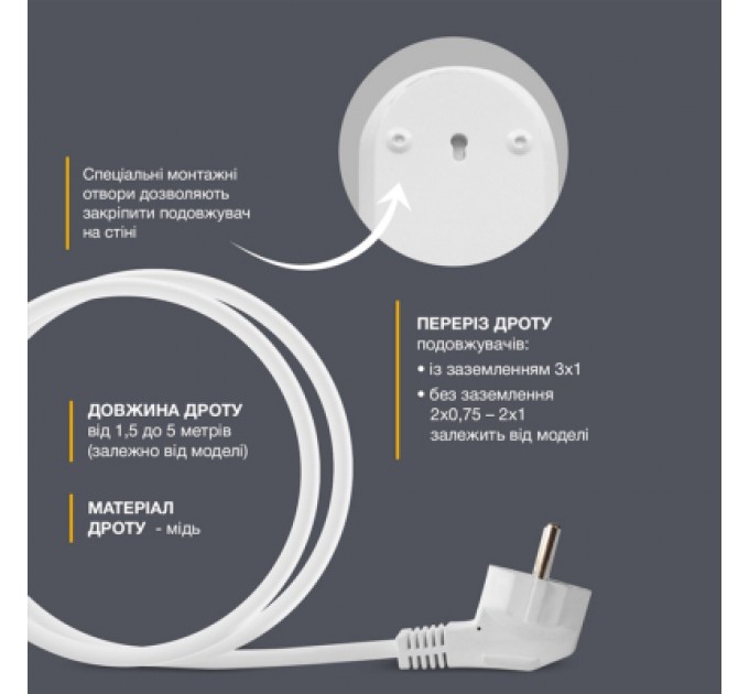 Electrum Мережевий подовжувач Electrum C-ES-1794 5.0m, 5 роз, white (C-ES-1794)