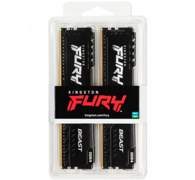 Kingston Fury (ex.HyperX) Модуль пам'яті для комп'ютера DDR4 32GB (2x16GB) 3200 MHz Fury Beast Black Kingston Fury (ex.HyperX) (KF432C16BBK2/32)