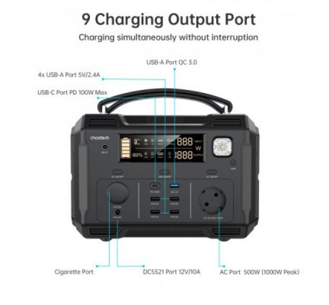 Зарядна станція Choetech BS004-EU-BK, 500W (BS004-EU-BK)