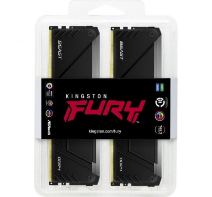 Модуль пам'яті для комп'ютера DDR4 16GB (2x8GB) 3600 MHz Beast RGB Kingston Fury (ex.HyperX) (KF436C17BB2AK2/16)
