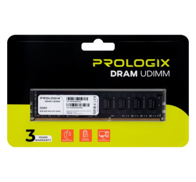 Модуль пам'яті для комп'ютера DDR3 8GB 1600 MHz Prologix (PRO8GB1600D3)