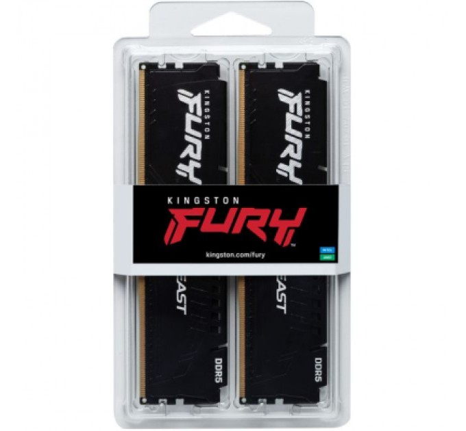 Kingston Fury (ex.HyperX) Модуль пам'яті для комп'ютера DDR5 32GB (2x16GB) 6000 MHz Beast Black XMP Kingston Fury (ex.HyperX) (KF560C30BBK2-32)