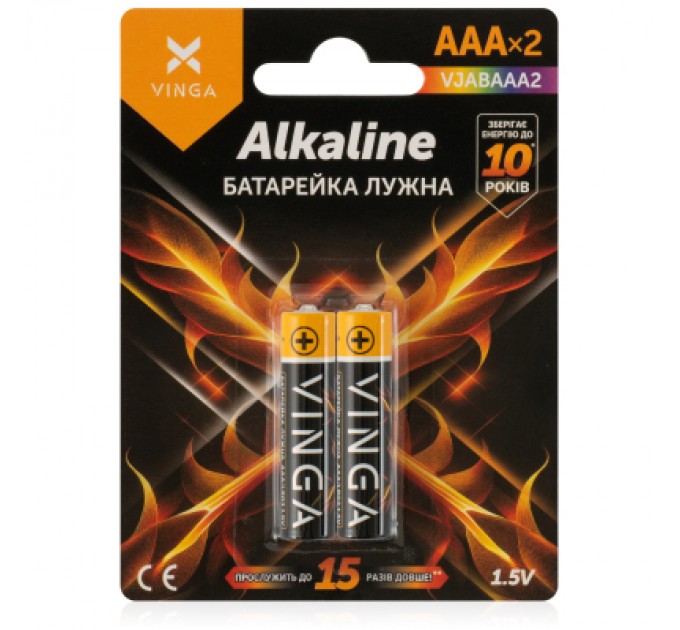 Vinga Батарейка AAA LR03 Alkaline 2pcs Blister Vinga (VJABAAA2)