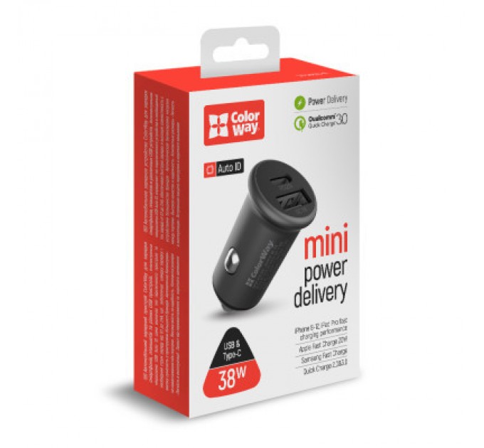 ColorWay Зарядний пристрій ColorWay 2USB Car (Type-C PD20W + USB QC3.0 ) (38W) Gray (CW-CHA029PD-GR)
