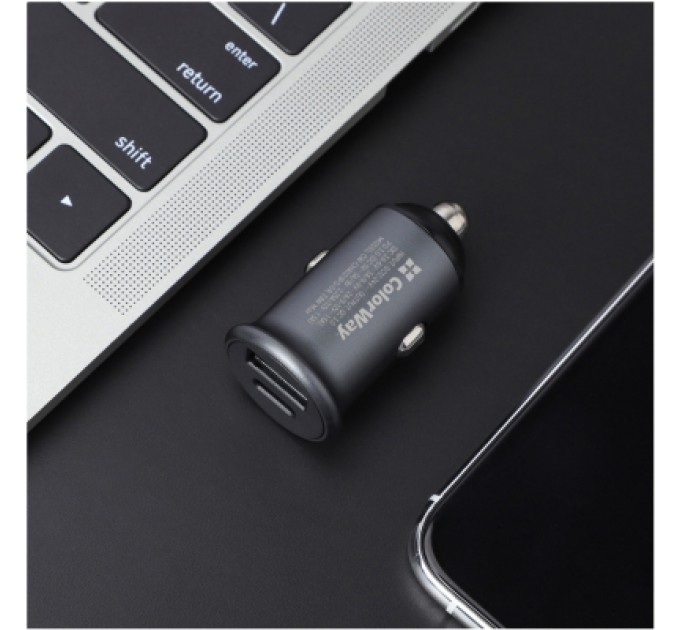 ColorWay Зарядний пристрій ColorWay 2USB Car (Type-C PD20W + USB QC3.0 ) (38W) Gray (CW-CHA029PD-GR)