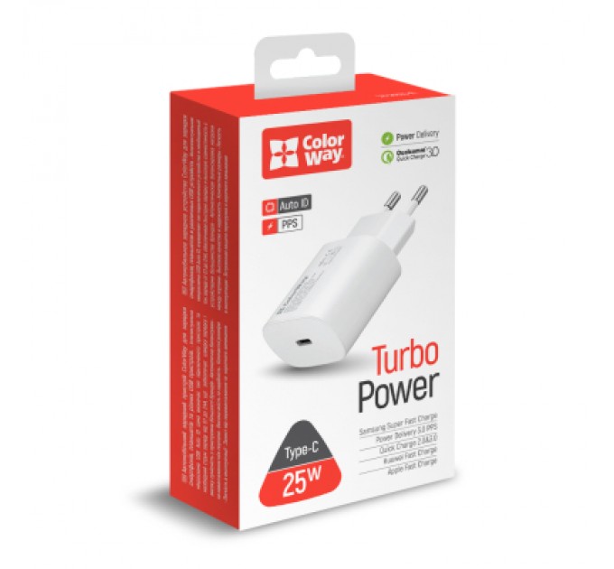 Зарядний пристрій ColorWay Power Delivery Port PPS USB Type-C (25W) white (CW-CHS033PD-WT)