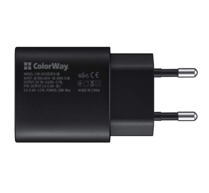 ColorWay Зарядний пристрій ColorWay Power Delivery Port PPS USB Type-C (25W) black (CW-CHS033PD-BK)