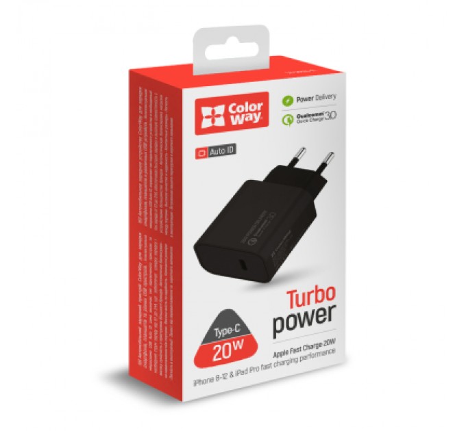 ColorWay Зарядний пристрій ColorWay Power Delivery Port USB Type-C (20W) V2 black (CW-CHS026PD-BK)