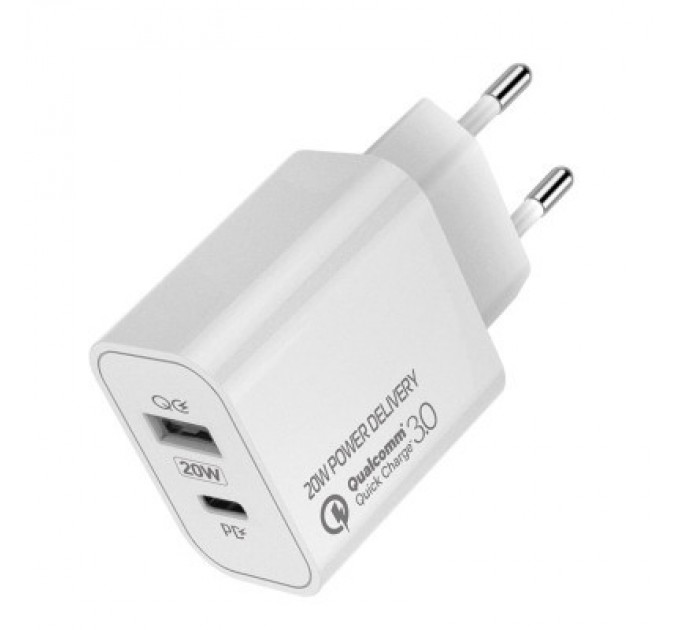 Зарядний пристрій ColorWay Type-C PD + USB QC3.0 (20W) V2 white (CW-CHS025QPD-WT)