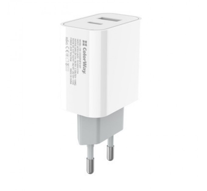 Зарядний пристрій ColorWay Type-C PD + USB QC3.0 (20W) V2 white (CW-CHS025QPD-WT)
