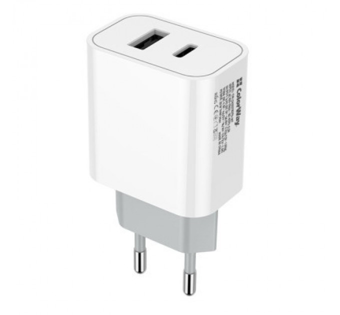Зарядний пристрій ColorWay Type-C PD + USB QC3.0 (20W) V2 white (CW-CHS025QPD-WT)