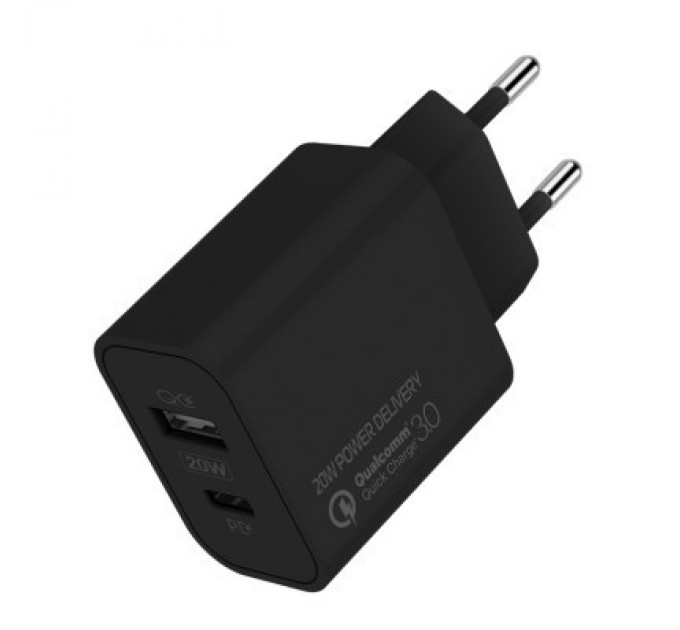 Зарядний пристрій ColorWay Type-C PD + USB QC3.0 (20W) V2 black (CW-CHS025QPD-BK)