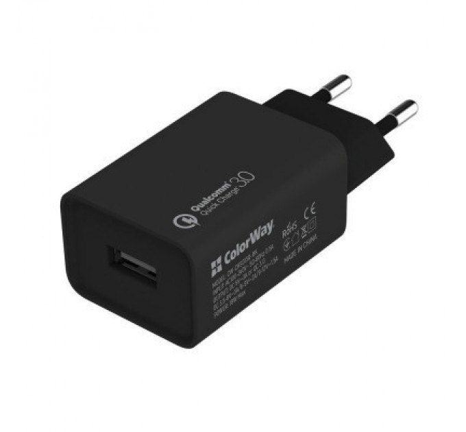 ColorWay Зарядний пристрій ColorWay 1USB Quick Charge 3.0 (18W) black (CW-CHS013Q-BK)