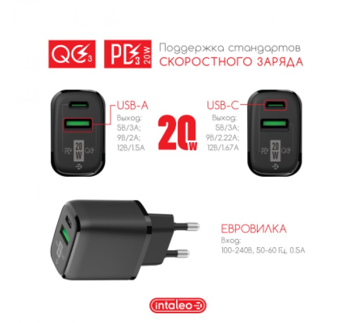 Intaleo Зарядний пристрій Intaleo TCGQPD220 (1283126509995)