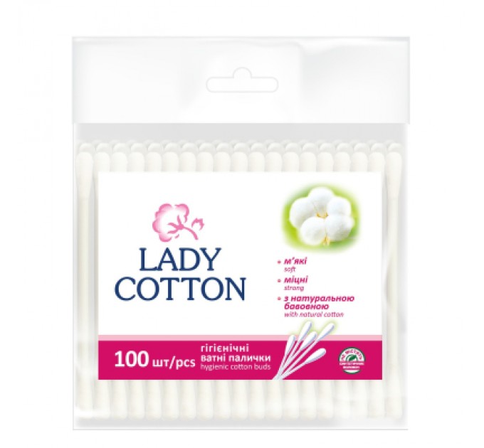 Lady Cotton Ватні палички Lady Cotton в поліетиленовому пакеті 100 шт. (4820048487351)