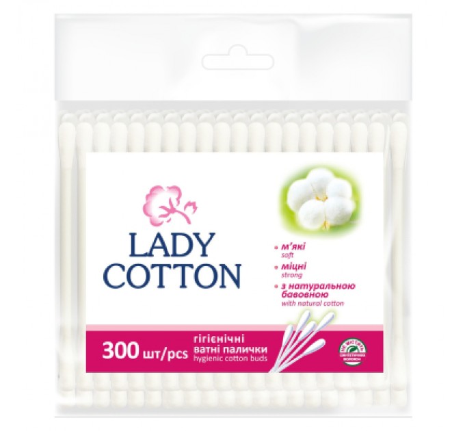 Lady Cotton Ватні палички Lady Cotton в поліетиленовому пакеті 300 шт. (4823071621402)