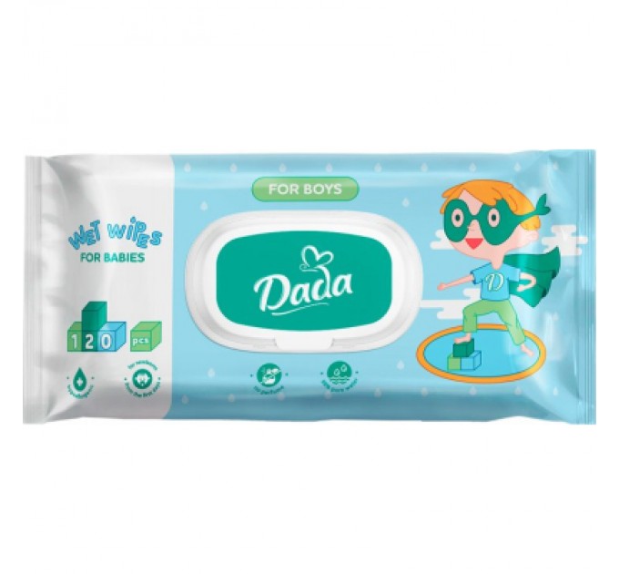 Dada Дитячі вологі серветки Dada для хлопчиків з клапаном 120 шт (4820207590830)