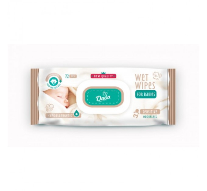 Дитячі вологі серветки Dada Sensitive без запаху 72 шт. з клапаном (4820174980399)