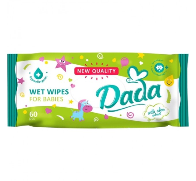 Dada Дитячі вологі серветки Dada з екстрактом алое, 60 шт (4820174980375)