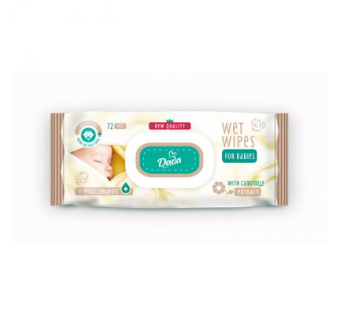 Dada Дитячі вологі серветки Dada з екстрактом ромашки, з клапаном, 72 шт (4820174980412)
