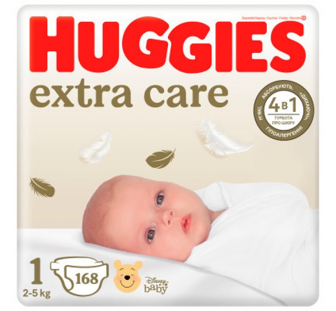 Huggies Підгузки Huggies Extra Care Розмір 1 (2-5 кг) M-Pack 168 шт (5029054234747/5029053549620)