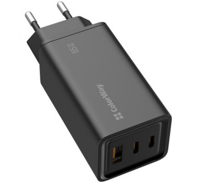 ColorWay Зарядний пристрій ColorWay GaN3 Pro Power Delivery (USB-A + 2 USB TYPE-C) (65W) (CW-CHS039PD-BK)