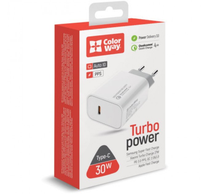 ColorWay Зарядний пристрій ColorWay PD Port PPS USB Type-C (30W) white (CW-CHS038PD-WT)