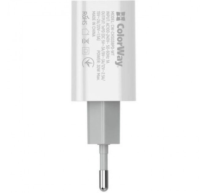 ColorWay Зарядний пристрій ColorWay PD Port PPS USB Type-C (30W) white (CW-CHS038PD-WT)
