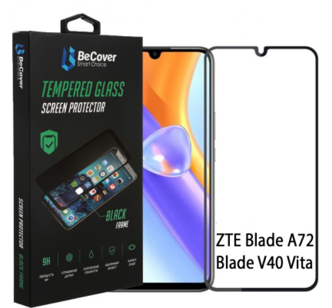 BeCover Скло захисне BeCover ZTE Blade A72/A72s/V40 Vita Black (708391)