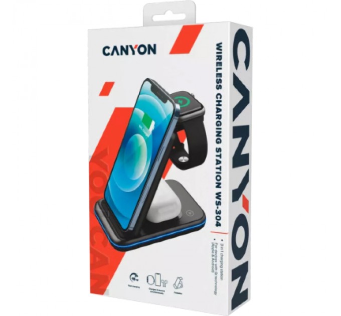 Canyon Зарядний пристрій Canyon WS- 304 Foldable 3in1 Wireless charger (CNS-WCS304B)