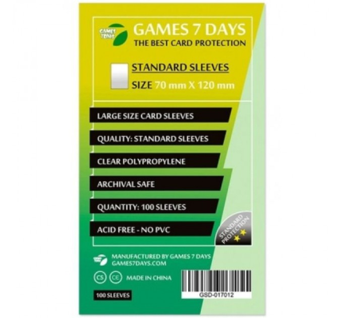 Games7Days Протектор для карт Games7Days 70 х 120 мм, Large, 100 шт (STANDART) (GSD-017012)