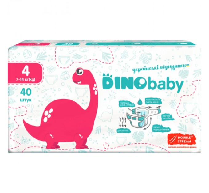 Dino Baby Підгузки Dino Baby Розмір 4 (7-14 кг) 40 шт (4823098410591)
