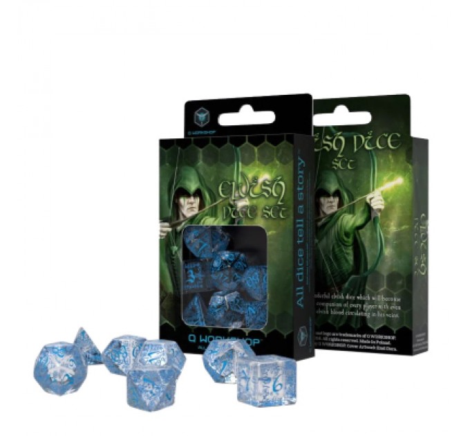 Набір кубиків для настільних ігор Q-Workshop Elvish Translucent blue Dice Set (7 шт) (SELV11)