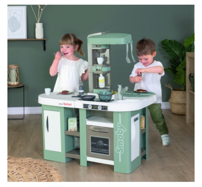 Smoby Ігровий набір Smoby Велика інтерактивна кухня Тефаль Студіо з ефектом кипіння 34 аксесуари М'ятно-сіра з білим (311053)