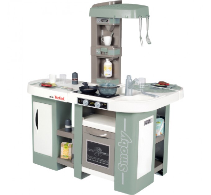 Smoby Ігровий набір Smoby Велика інтерактивна кухня Тефаль Студіо з ефектом кипіння 34 аксесуари М'ятно-сіра з білим (311053)