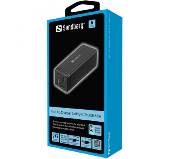 Sandberg Зарядний пристрій Sandberg 4in1 2xUSB-C 2xUSB PD 65W QC 3.0 20W (441-45)