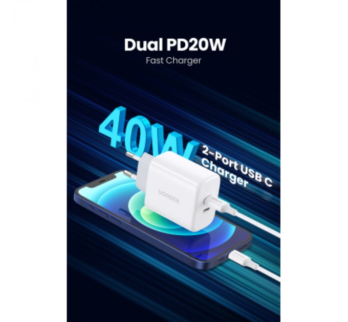 Ugreen Зарядний пристрій Ugreen 2xUSB 40W PD (2xType-C) PD CD243 White (10343)