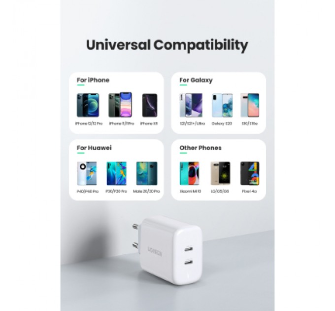 Ugreen Зарядний пристрій Ugreen 2xUSB 40W PD (2xType-C) PD CD243 White (10343)