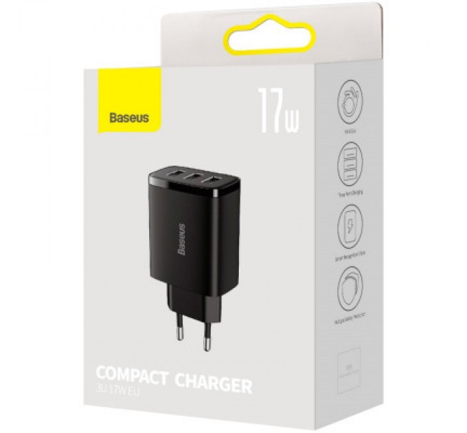 Baseus Зарядний пристрій Baseus Compact Charger 3U Black (CCXJ020101)