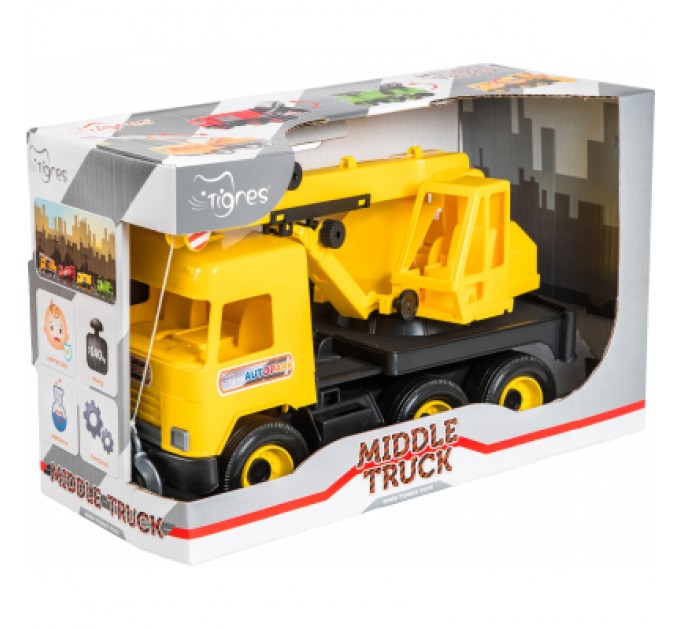 Tigres Спецтехніка Tigres Авто "Middle truck" кран (жовтий) в коробці (39491)