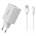 Proda Зарядний пристрій Proda PD-A28i 2хUSB 2.4A + USB Ligthtning 1.0m (PD-A28i-WH)