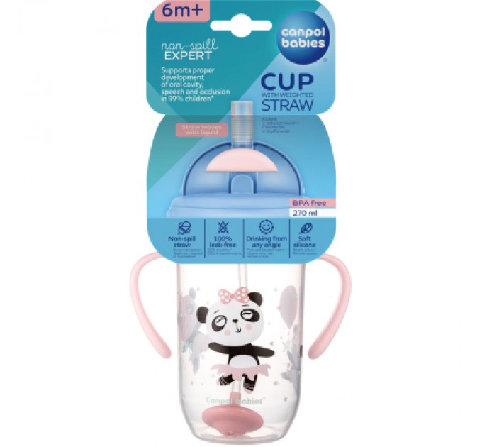 Canpol babies Поїльник-непроливайка Canpol babies Exotic Animals з трубочкою і обтяжувачем 270 мл Рожева (56/606_pin)