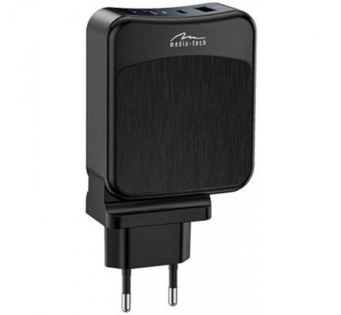 Зарядний пристрій Media-Tech 2xUSB-C PD 65W USB QC 3.0 black (MT6252)