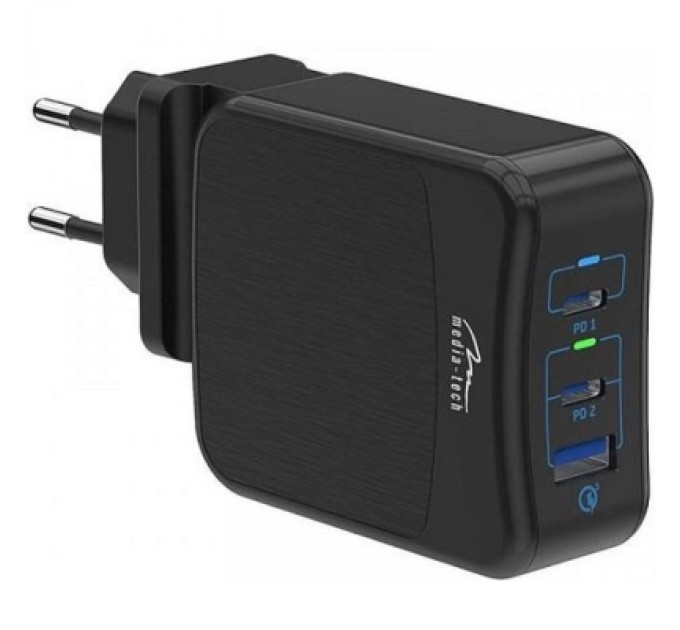 Зарядний пристрій Media-Tech 2xUSB-C PD 65W USB QC 3.0 black (MT6252)