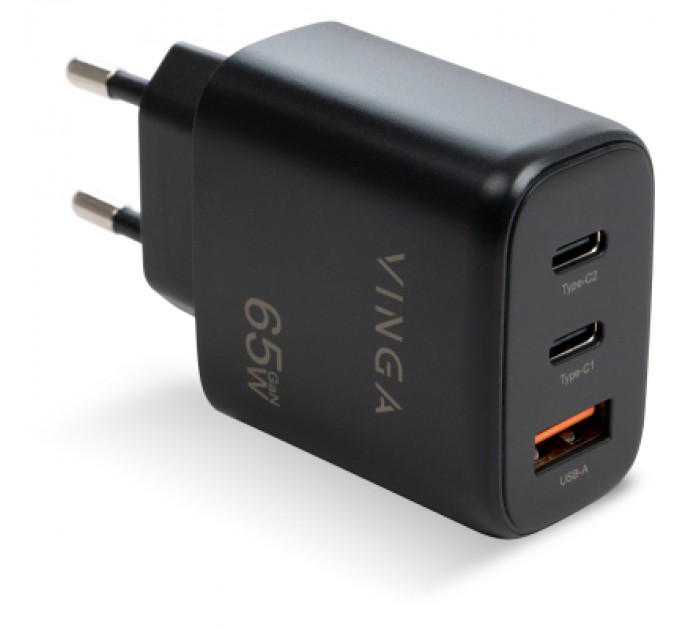 Vinga Зарядний пристрій Vinga GaN 65W PD+QC 2C1A ports Wall Charger (VCPCHCCA65B)