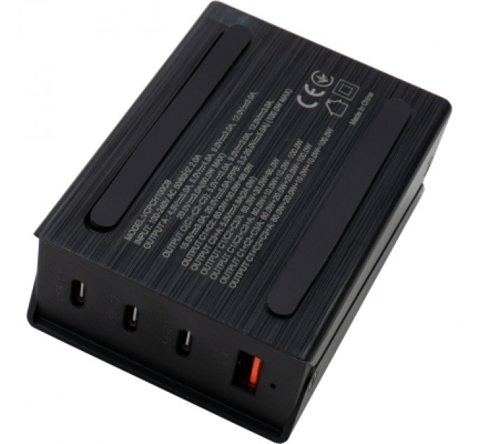 Vinga Зарядний пристрій Vinga GaN 100W PD+QC 3C1A ports 1.2m Wired Charger (VCPCH100CB)