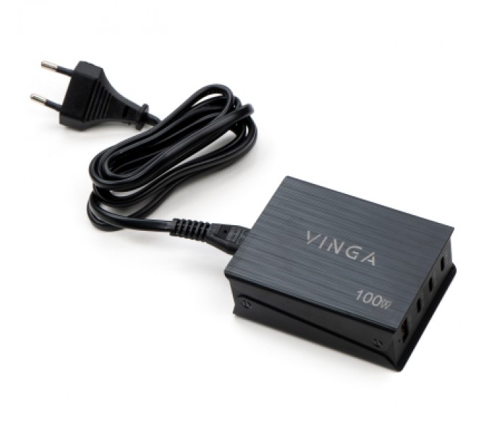 Vinga Зарядний пристрій Vinga GaN 100W PD+QC 3C1A ports 1.2m Wired Charger (VCPCH100CB)